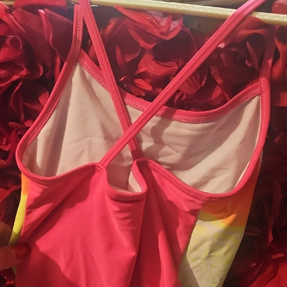 Xhilaration Vibrant Neon Floral Onw Piece Bathing Suit Size 7/8